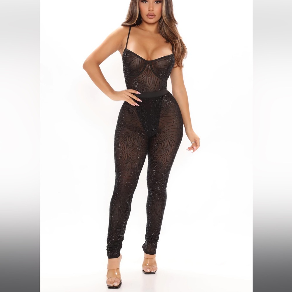 Sheer Black Bedazzled Two Piece Fashion Nova Set